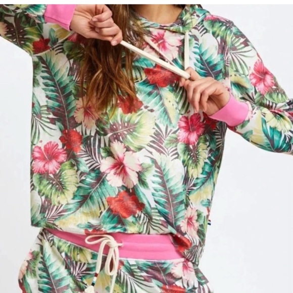 Sol Angeles Floral Print Kids Tracksuit Velour Pullover Hoodie and pants size 10 - Picture 5 of 6